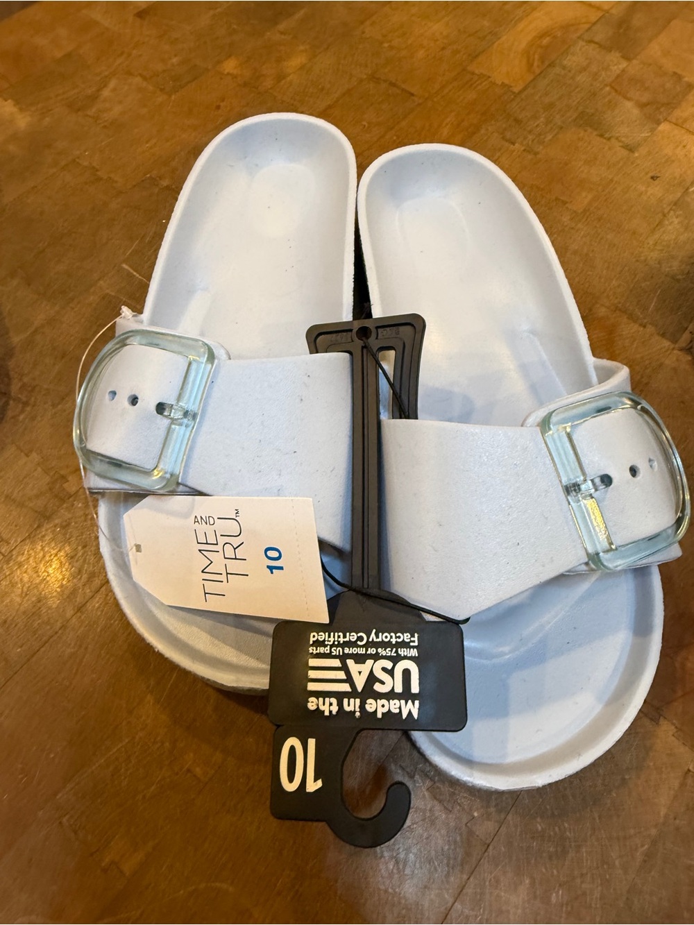 Time and Tru Women’s Light Blue Slide Sandals with Blue Buckles Shoes